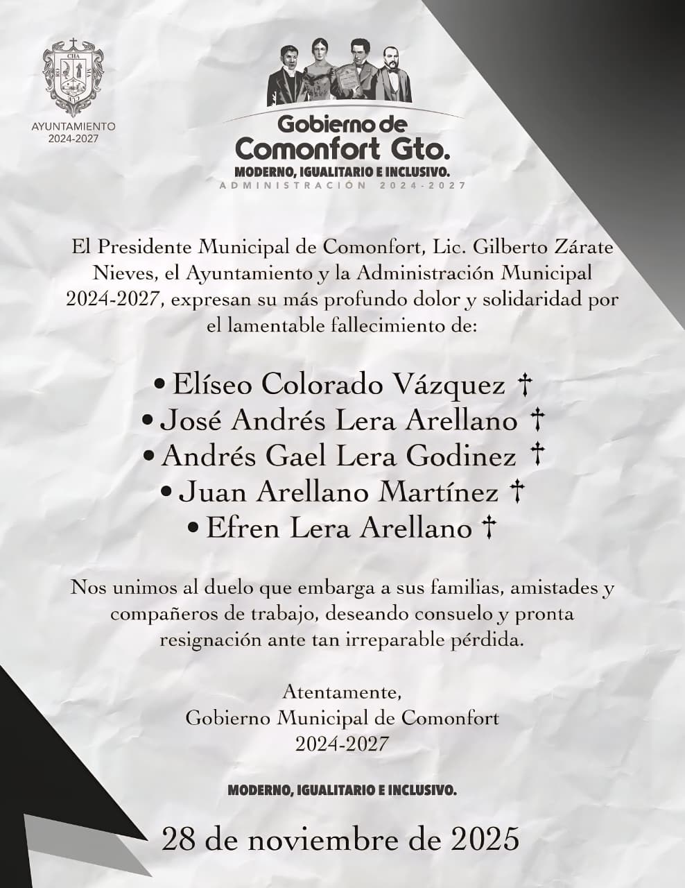 Comunicado de Luto por parte del Gobierno Municipal de Comonfort (Parte 2)